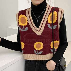 Chaleco de punto recortado para mujer de nuevo diseño de talla grande, Chaleco de punto recortado con estampado transpirable para mujer - Product Image 2