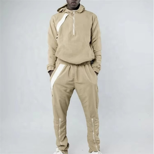 Conjunto Deportivo de Dos Piezas para Hombre, Color Caqui Sólido, Media Cremallera, Manga Larga, Corte Holgado, Transpirable, Poliéster/Nailon, Ropa Urbana, Ropa de Invierno - Product Image 5