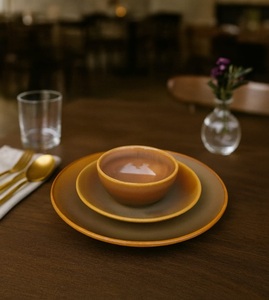 Premium Mustard <b>Ceramic</b> Dinner <b>Plate</b> & Bowl Set Matte Finish Stoneware Tableware Modern Dining Collection High Demanding - Product Image 1