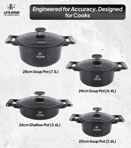 Juego de Utensilios de Cocina Antiadherentes de Granito Premium con Asas de Baquelita Resistentes al Calor, Tapas Metálicas Ahorradoras de Energía y Base Apta para Inducción - Product Image 2