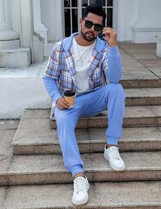 Ensemble de survêtement 2 pièces pour homme, sweat à capuche en flanelle à carreaux en polaire - Product Image 3