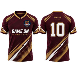 เสื้อฟุตบอลคุณภาพสูงสั่งทำพิเศษสำหรับผู้ใหญ่ ผ้าโพลีเอสเตอร์ 100% พิมพ์ลายแบบระเหิด ระบายอากาศได้ดี คอวี แขนสั้น - Product Image 1