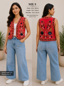 Nueva llegada: Chaleco Kantha Suzani de terciopelo floral bordado vintage RAJASTHANI TEXTILE, chaqueta corta india para mujer con logo frontal - Product Image 6