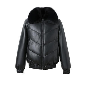 <b>Men's</b> Black PU Puffer <b>Jacket</b> With Fur Collar Zipper Closure Winter Thick Windproof Moto Style <b>Short</b> Length - Product Image 1