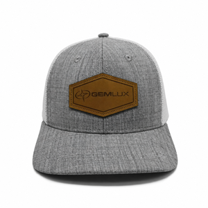 Couleur gris chiné patchs en cuir personnalisés Logo camionneur chapeaux OEM tissu forme structurée mi-profil camionneur casquettes bord pré incurvé - Product Image 1