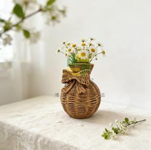 Vase en rotin tressé à la main avec bord évasé pour plantes artificielles, décoration intérieure, disponible à prix de gros. - Product Image 3