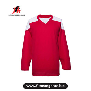 Maillot de hockey sur glace col en V manches longues en polyester anti-humidité hiver personnalisé drapeau adulte unisexe rouge et blanc color-block - Product Image 1