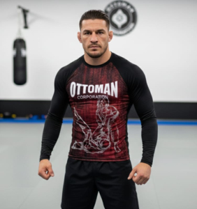 Rashguard personnalisé à manches longues avec votre propre logo sublimé, nouvelle arrivée, rashguard MMA pour adultes, couleur noire - Product Image 1