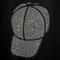 T-shirt noir à manches courtes et col rond pour homme, décontracté, avec imprimé casquette en strass, coupe classique, en jersey de coton