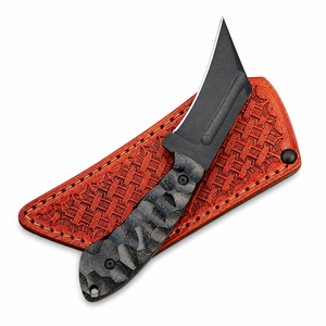 Cuchillo de caza Welltrox Industries de grado industrial/DIY con hoja de acero de alto carbono, mango texturizado de micarta negra y funda. - Product Image 3