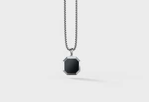 Silver Black Onyx Oval Pendant Necklace Sterling Silver Square Stone <b>Chain</b> Personalized Children's Men's Gift Jewelry Ethnic - Product Image 6