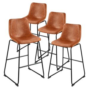Set Moderno di 4 Sgabelli da Bar Altezza 26 Pollici con Facile Montaggio, Seduta in Pelle PU, Schienale e Gambe in Metallo per Bar - Product Image 1