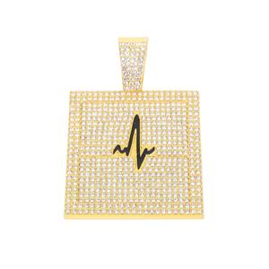 Chaîne à maillons transfrontalière Hip-Hop tendance, style cool européen et américain, en alliage de zinc plaqué or, avec pendentif incrusté motif ECG - Product Image 3