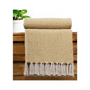 Organic Cotton Woven Throw Blanket Herringbone Pattern Bohemian Style Rectangular All Season Breathable Home Decor With Fringe - Product Image 6