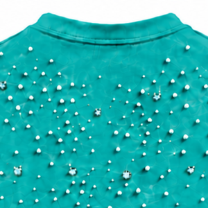 Unisex Teal Blue Pearl Decorated T <b>Shirt</b> Fashionable Round Neck Short Sleeve Pearl <b>Studded</b> Tee for Streetwear and Everyday - Product Image 4