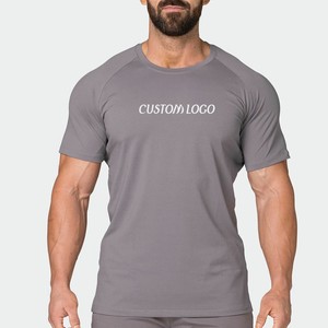 Camiseta Gris de Cuello Redondo y Manga Raglán Extra Grande para Hombre, de Secado Rápido, con Logotipo Personalizado, Impresión Digital, Casual, OEM, ODM, Venta al Por Mayor - Product Image 1