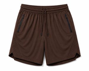 Shorts pour hommes en polyester respirant tricoté 120g avec taille élastique, poches zippées, taille haute, couleur unie, style décontracté et sportif - Product Image 4