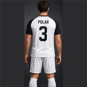 Unisex White Soccer Jersey with Black Sleeves Full Sleeve Breathable Polyester Sportswear Sets for Adults - Product Image 6