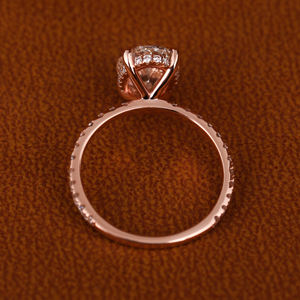 Anillo de Diamantes Clásico de Forma Ovalada, Creado en Laboratorio, Oro Rosa Sólido de 14K, Engaste Pavé, Joyería de Compromiso para Mujer - Product Image 4