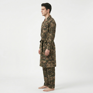 <b>Men's</b> Camouflage Robe <b>Set</b> Long Sleeve Knitted 100% Cotton <b>Pajamas</b> Gown <b>Set</b> Casual Sleepwear with Pockets Camouflage Robe <b>Set</b> - Product Image 3