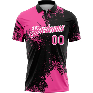 เสื้อโปโลกอล์ฟแบบยูนิเซ็กซ์ สั่งทำได้ พิมพ์ลายแบบซับลิเมชั่น แห้งเร็ว สำหรับผู้ชาย ผู้หญิง และเด็ก  ชุดกีฬา สีชมพู ดำ ดีไซน์สวย - Product Image 1