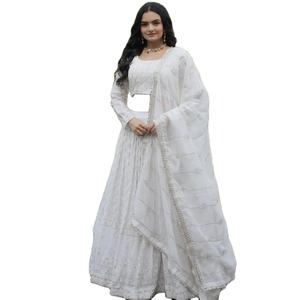 La última Georgette de imitación de diseñador con lentejuelas pesadas y trabajo de hilo Lahenga Choli de Fab Zone - Product Image 1