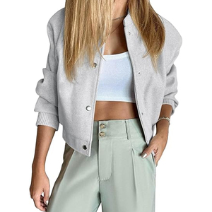 Premium Womens Bomber Varsity Jacket <b>Leather</b> Sleeve Woven Streetwear Customizable Color & Logo - Product Image 1