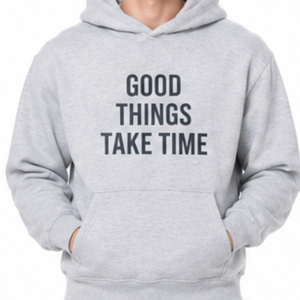 Sudadera con capucha gris claro para hombre, muy vendida, con estampado de "Good Things Take Time", de algodón, corte regular, estilo casual. - Product Image 2