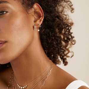 Boucles d'oreilles créoles en or 14K avec diamants de laboratoire taille ronde, pavé de 5 pierres, 12mm, petites créoles Huggies éternité, vente en gros - Product Image 4