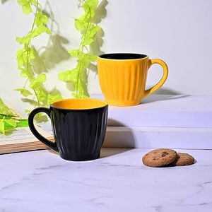 Juego de Tazas de Té con Diseño Europeo en Contraste de Color Amarillo y Negro, Juego de 4 Tazas de Espresso y Platos para Café - Product Image 2