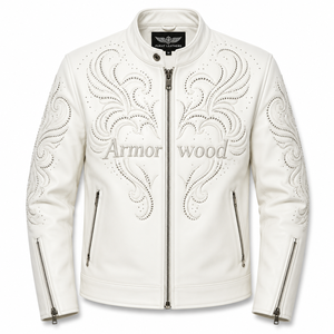 FURAT LEATHERS OEM Nylon/Cotton Leather <b>Jacket</b> Custom <b>Punk</b> Skull Embroidery Red Studs Breathable Fabric Stand Collar Zipper Men - Product Image 3
