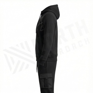 Men's Black Geometric Hooded <b>Tracksuit</b> Full Zip Casual Sportswear With Side Pockets Regular Fit Autumn Wear - Product Image 3