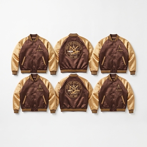 Wholesale Supplier Satin Souvenir Jacket Royal Navy Champagne Tidal Chronology Moon Phase Embroidery Baseball Bomber <b>Coat</b> - Product Image 5