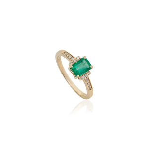 Precious Gemstone Fine 7x5 mm Octagon Cut Emerald & Diamond <b>Stacking</b> Engagement <b>Ring</b> K14 Solid Yellow Gold Wholesale Jewelry - Product Image 3