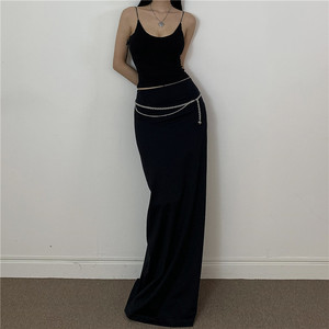 Jupe sirène rétro marron pour femme, élégante et décontractée, style étudiant, taille haute, fente haute, pour le quotidien - Product Image 1