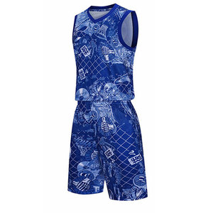 Conjunto de Uniforme de Baloncesto de Verano Azul, Tejido, Transpirable, Camiseta sin Mangas con Estampado y Pantalones Cortos, Ropa Deportiva de Entrenamiento - Product Image 3