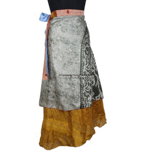 Silk Double Layer Reversible <b>Sarong</b> Sari Magic <b>Wrap</b> Skirt From India 2 Layer Reversible Magic Silk Saris <b>Wrap</b> Long Skirt Indian - Product Image 4
