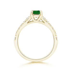 14K Solid Gold Solitaire Square Emerald <b>Ring</b> with <b>Diamond</b> Accents Handmade Customized Fine Jewelry Wedding Engagement <b>Ring</b> - Product Image 3