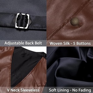 Chaleco de cuero clásico para hombre, a la moda, color marrón oscuro, sin mangas, con botones, estilo vintage, informal, estilo motero, estilo occidental - Product Image 4