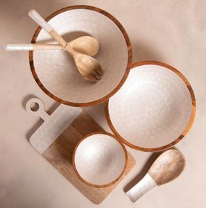 Wood <b>Serving</b> Platters And Bowls <b>Set</b> Handmade Minimalist Design Solid Wood <b>Dishes</b> For Party Use - Product Image 2