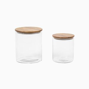 Contenants de stockage alimentaire en verre avec couvercles en bois, forme cylindrique, hermétiques, sans BPA, utilisables au micro-ondes, faits à la main, pour la cuisine, design bohème - Product Image 2
