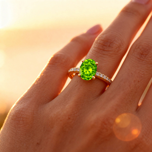 Anillo de compromiso de oro macizo de 18k de moda con peridoto verde tallado, diamante, piedra de nacimiento de agosto, 2 gramos, engaste de púas, anillos finos de boda - Product Image 2
