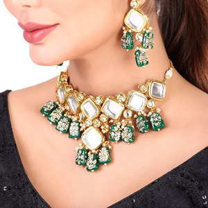 Party Wear Engagement Wedding Anniversary Choker Earrings Set Traditional Zircon Trendy <b>Gift</b> Jewelry Women Necklace Brass Alloy - Product Image 1