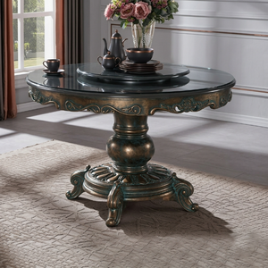 Tavolo da Pranzo Rotondo di Lusso con <span class=keywords><strong>Lazy</strong></span> <span class=keywords><strong>Susan</strong></span>, per Hotel e Ristoranti, in Legno Massello e Marmo, Arredamento su Misura OEM - Product Image 4