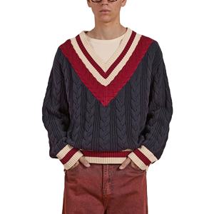 Pull de cricket respirant à manches longues et col en V pour homme, personnalisable avec logo frontal, tricoté à la main en laine/cachemire, vêtement de sport d'hiver - Product Image 1