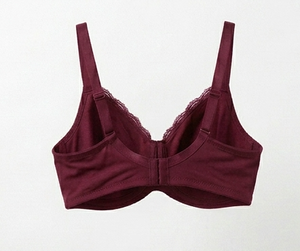 Soutien-gorge à armatures bordeaux pour femme, coupe pleine, avec dentelle, dos en Y, sans couture, lavable en machine, épaisseur standard, en polyester et élasthanne tricotés - Product Image 2