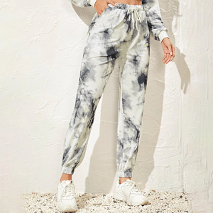 Tie Dye Flat Eco-friendly 100% Cotton Sweatpants Men Elastic Waist Drawstring Casual <b>Joggers</b> <b>White</b> Black Summer Wear Knitted - Product Image 3