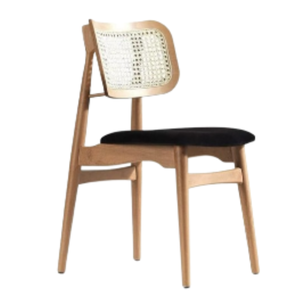 Chaise de salle à manger minimaliste en bois massif avec dossier en corde de rotin tressée et assise rembourrée, chaises de jardin, mobilier d'extérieur pour hôtel et villa - Product Image 2