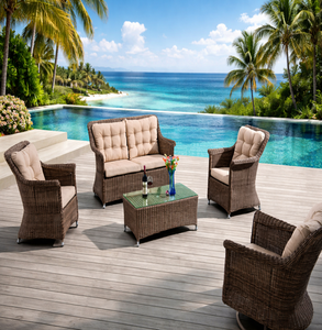 Resort Style Patio Furniture Set Durable <b>Rattan</b> <b>Sofa</b> and Armchairs for Stylish Outdoor Living by the Pool or Garden - Product Image 1