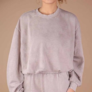 Ensemble tricoté gris 2 pièces pour femme, coupe ample, décontracté, hauts à manches longues et col rond avec poches, pantalon de jogging, toutes saisons - Product Image 5